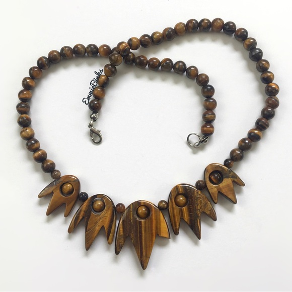New Smooth Polished Genuine Tigers Eye Gemstone Necklace - Picture 2 of 16